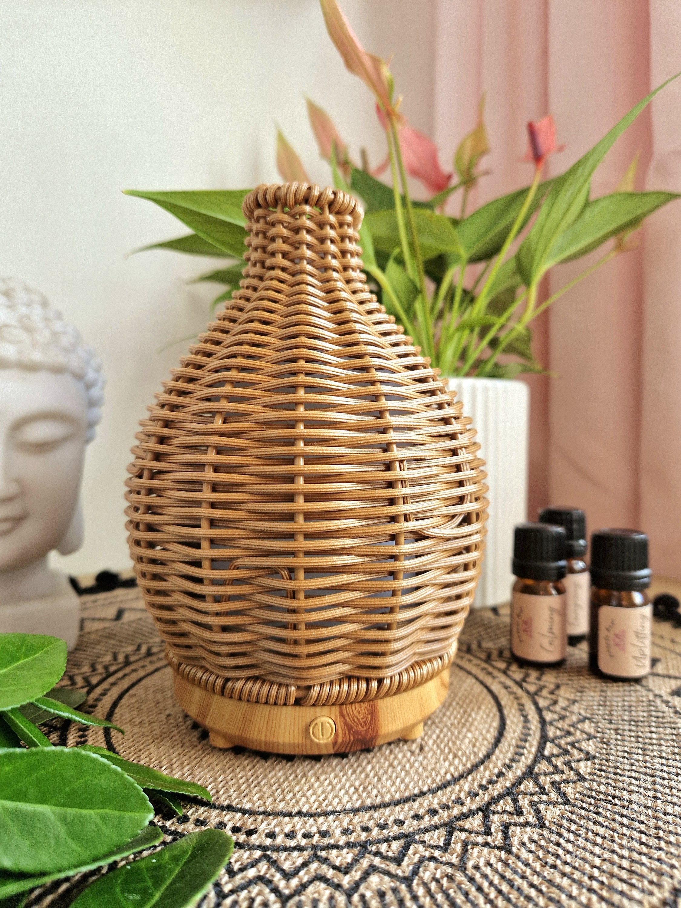 Woven Ultrasonic Diffuser | Aromatherapy Silent Device with Soft LED Light | Decorative Boho Aroma Lamp