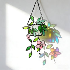 Green Leaf Stained Glass Art | Plant Suncatcher Hanging Window | Flower Stained Glass | Hanging Glass Plant | Gift for Mom | Elegant Plant Glass Decor