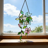 Green Leaf Stained Glass Art | Plant Suncatcher Hanging Window | Flower Stained Glass | Hanging Glass Plant | Gift for Mom | Elegant Plant Glass Decor
