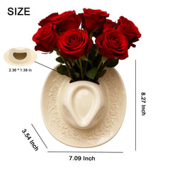 Ceramic Cowboy Hat Wall Vase, Embossed Floral Western Decor, Pink Beige Brown Flower Pocket