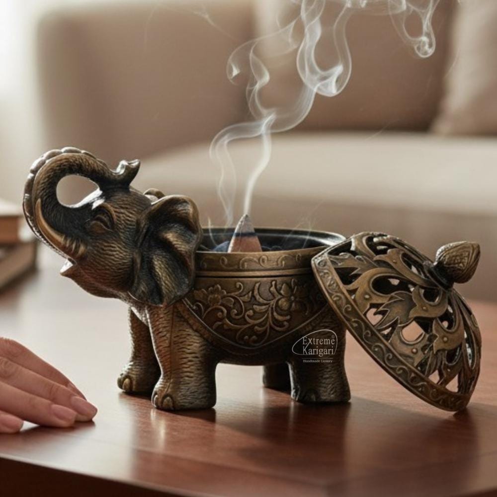 Brass Elephant Incense Burner, Dhoop Holder, Pooja Room Decor