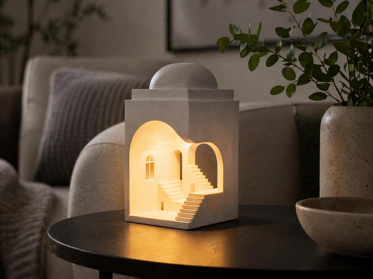 Archway Lamp – Marble Textured Architectural Table Light, USB LED or Battery Tea Light