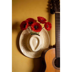 Ceramic Cowboy Hat Wall Vase, Embossed Floral Western Decor, Pink Beige Brown Flower Pocket