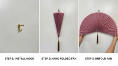 Dusty Rose Bamboo Wall Fan, Large Decorative Fan