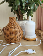 Woven Ultrasonic Diffuser | Aromatherapy Silent Device with Soft LED Light | Decorative Boho Aroma Lamp