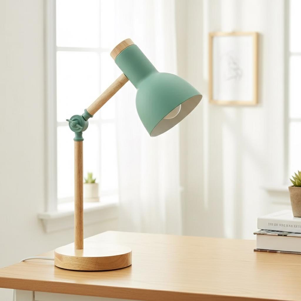 Mint Green Scandinavian Desk Lamp | Adjustable Wood Table Light