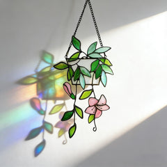 Green Leaf Stained Glass Art | Plant Suncatcher Hanging Window | Flower Stained Glass | Hanging Glass Plant | Gift for Mom | Elegant Plant Glass Decor