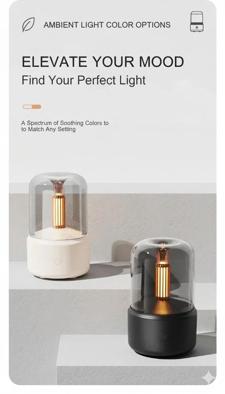 Modern Candlelight Aroma Diffuser 120ml, Air Humidifier with Light Home, Car & Office Decor