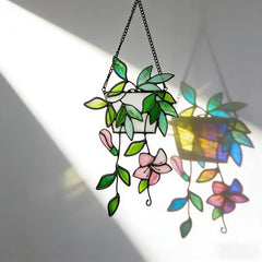 Green Leaf Stained Glass Art | Plant Suncatcher Hanging Window | Flower Stained Glass | Hanging Glass Plant | Gift for Mom | Elegant Plant Glass Decor