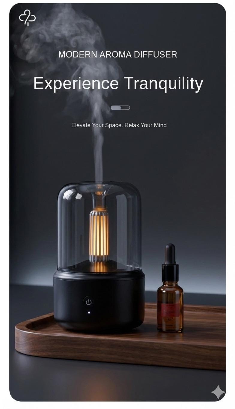 Modern Candlelight Aroma Diffuser 120ml, Air Humidifier with Light Home, Car & Office Decor