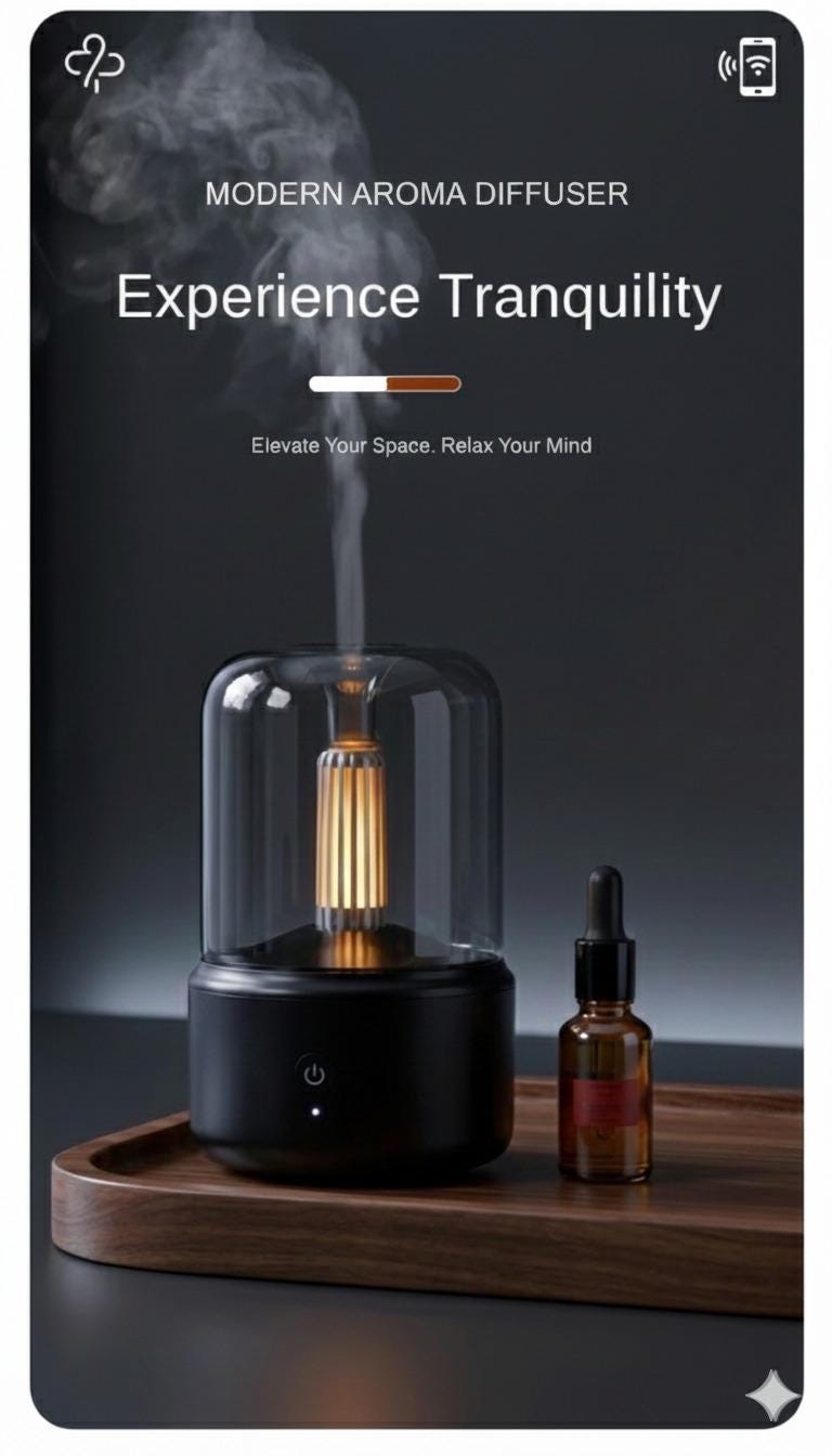 Modern Candlelight Aroma Diffuser 120ml, Air Humidifier with Light Home, Car & Office Decor