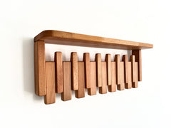 Solid Wood Piano Coat Rack Shelf, Floating Shelf with Hooks, Modern Entryway Mudroom Organizer