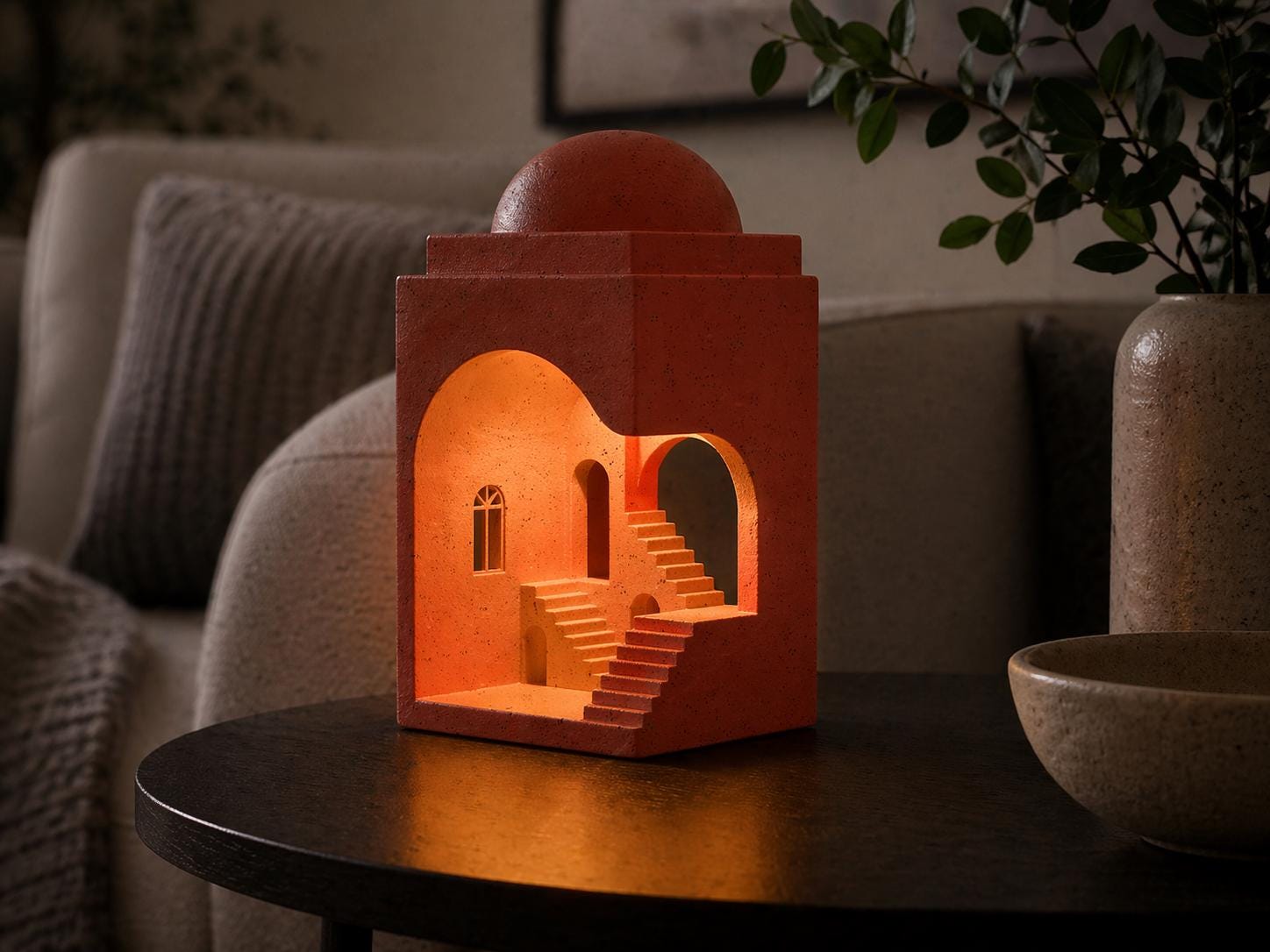 Archway Lamp – Marble Textured Architectural Table Light, USB LED or Battery Tea Light