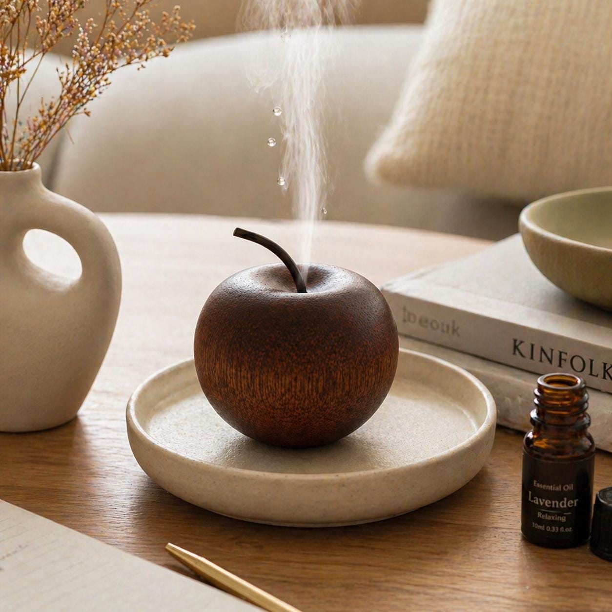 Wood Apple Diffuser Set, Aromatherapy Ornament, Car Freshener, Minimalist Home Fragrance Gift
