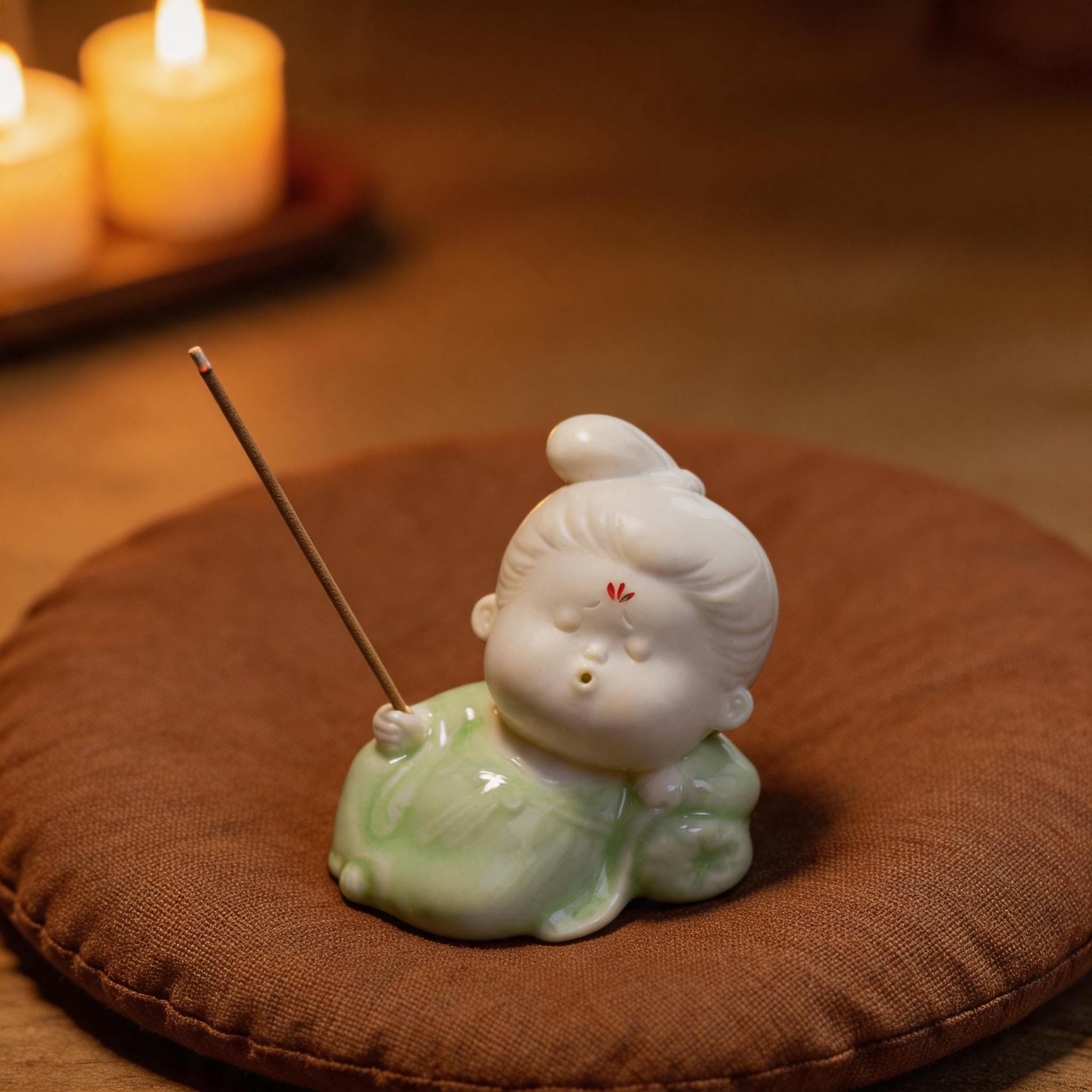 Ceramic Girl Incense Holder - Line Incense Burner - Aromatherapy Decor - Meditation Home Gift