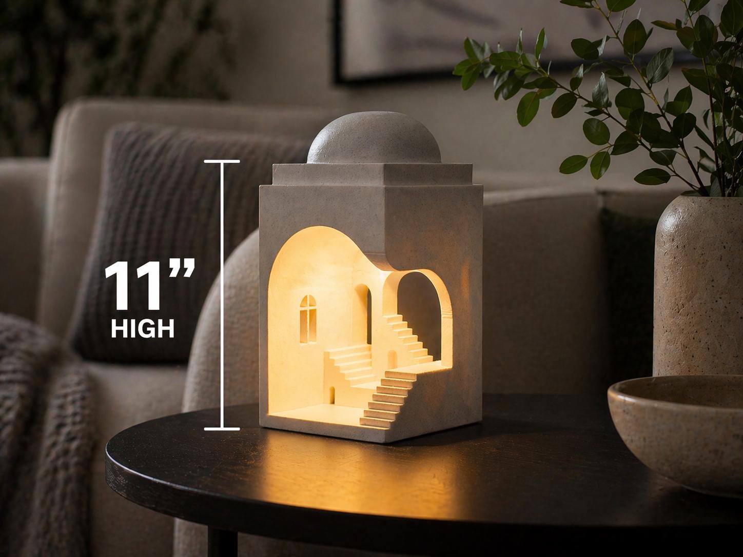 Archway Lamp – Marble Textured Architectural Table Light, USB LED or Battery Tea Light