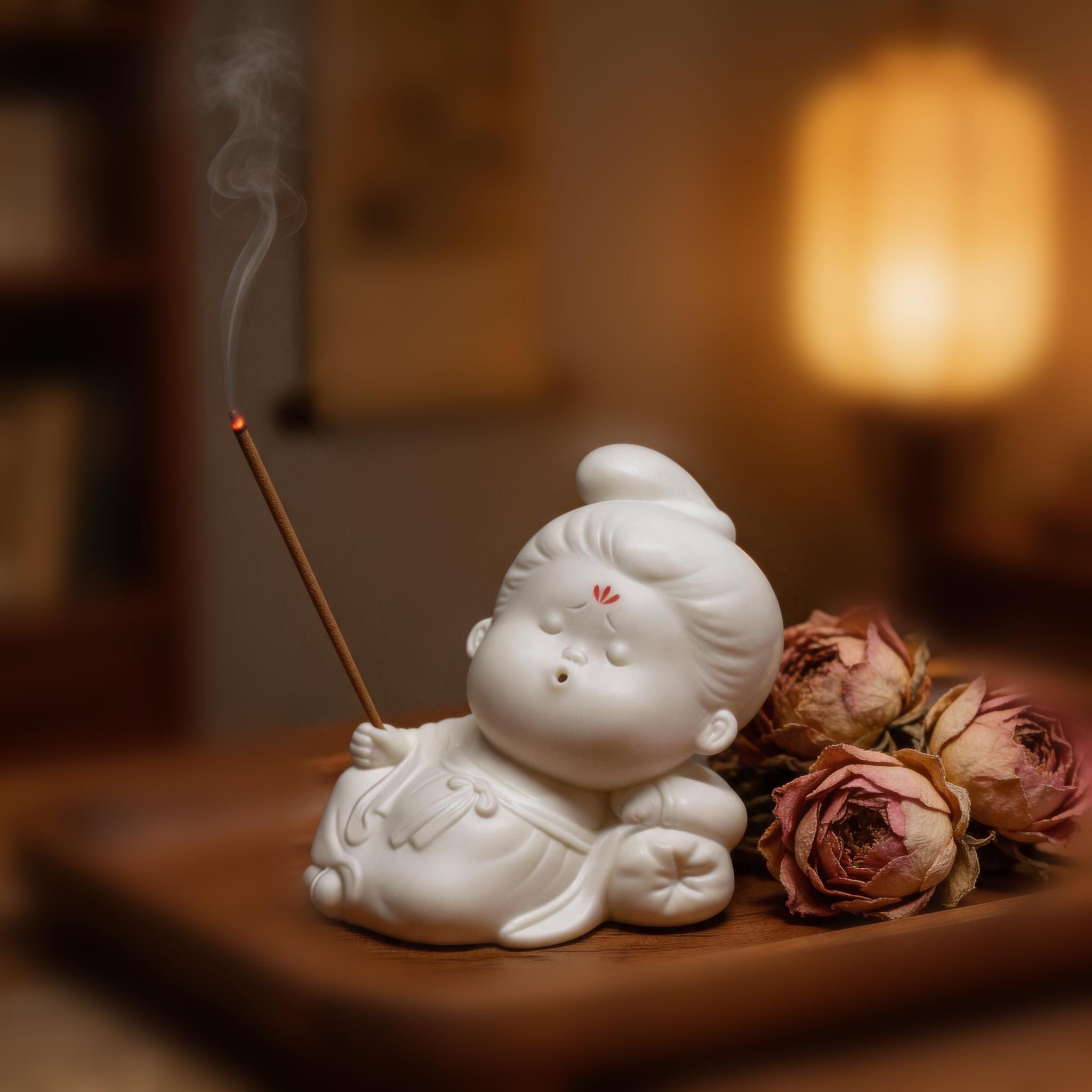 Ceramic Girl Incense Holder - Line Incense Burner - Aromatherapy Decor - Meditation Home Gift