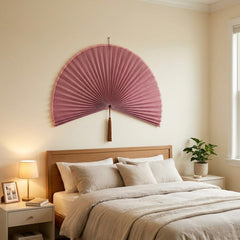 Dusty Rose Bamboo Wall Fan, Large Decorative Fan